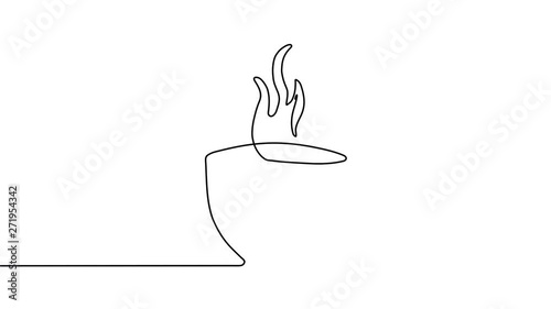 One cup with handle of hot coffee with steam in style of one continuous line black color. Self drawing. Motion graphics