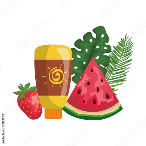 solar blocker bottle with strawberry and watermelon