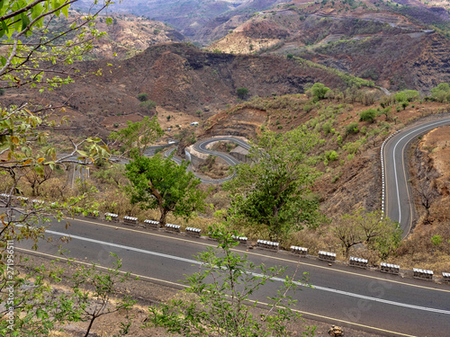Winding road in mountainous landscape in northern Ethiopia photo