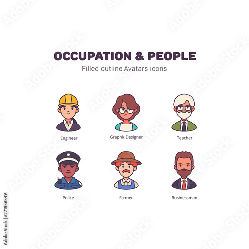 Occupation and people avatar filled outline icons