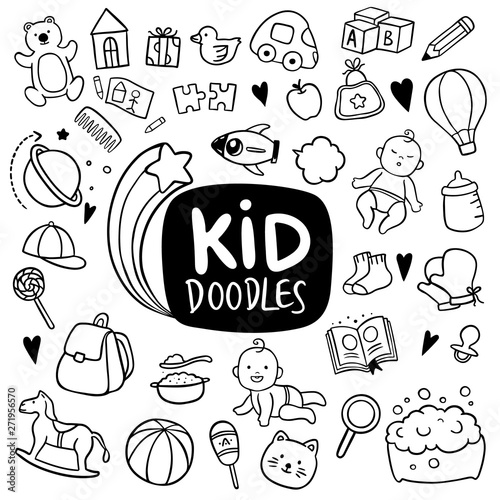 Kid hand drawn doodles object background 