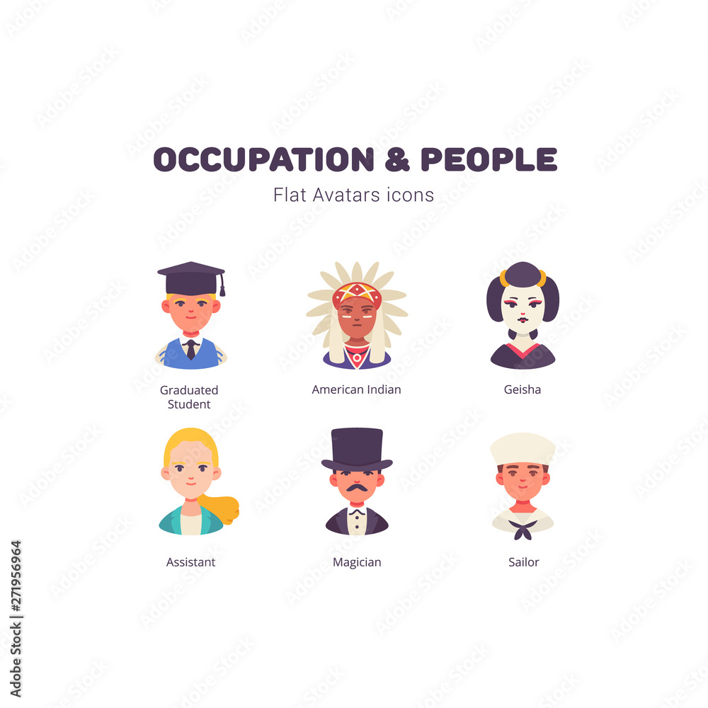 Occupation and people avatar flat icons