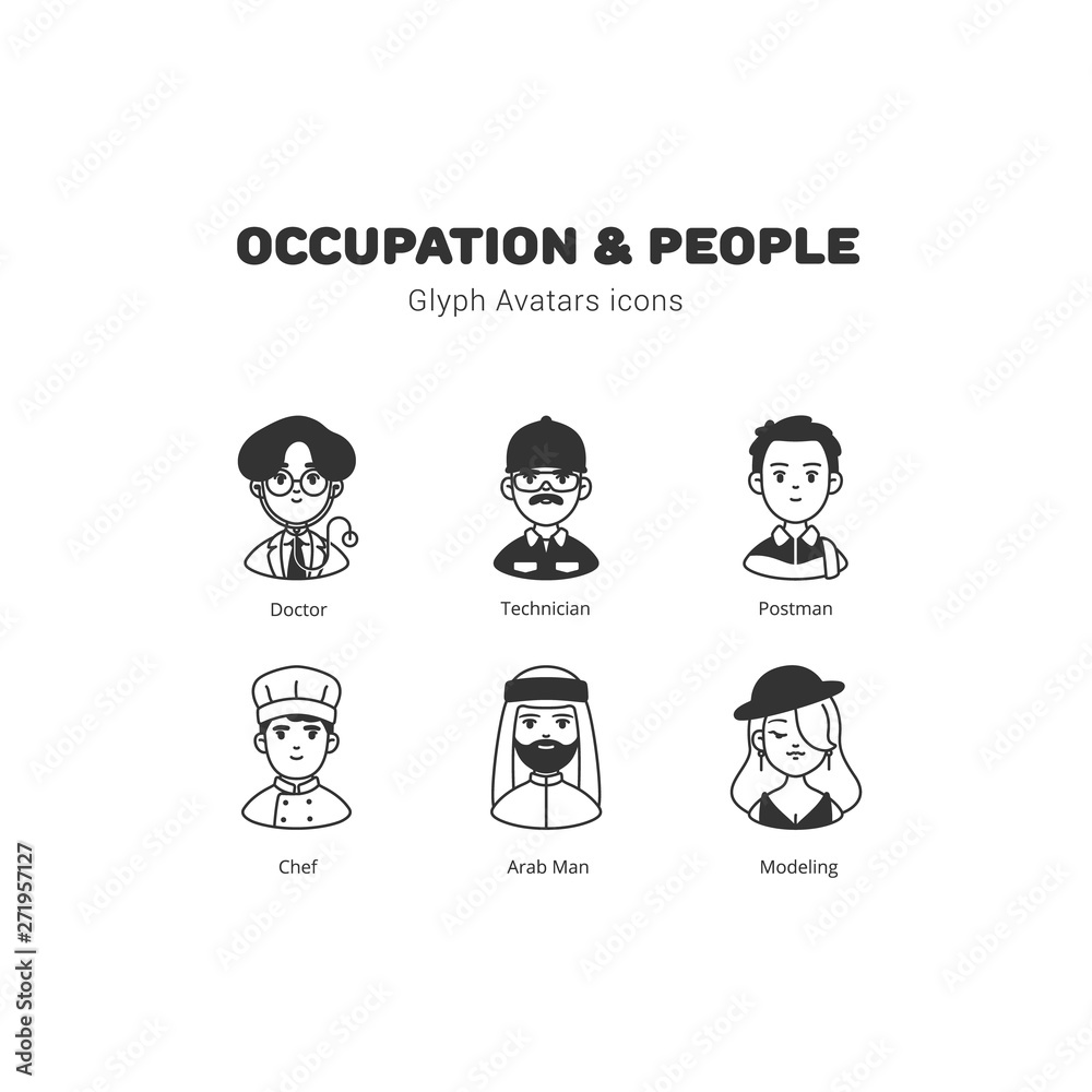 Occupation and people avatar glyph icons Occupation and people avatar glyph icons