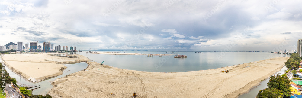 Panoramic view of Penang's Gurney Drive sea reclamation