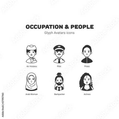 Occupation and people avatar glyph icons