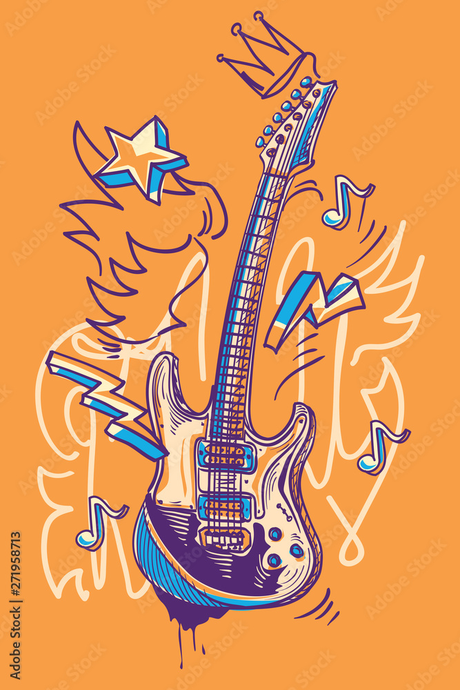 Plakat Funky rysowane gitara muzyczne graffiti