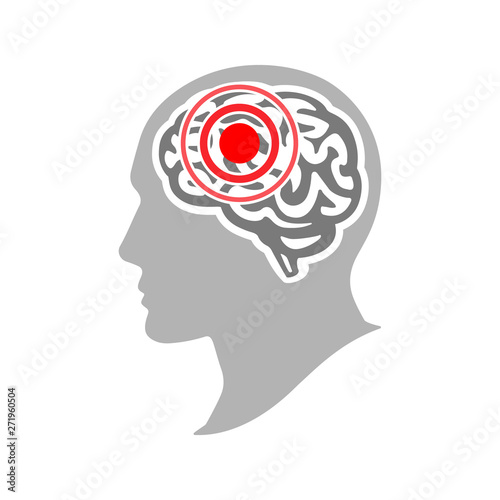 Headache and migraine concept. Silhouette of a human head with a headache. Brain disease. Vector illustration
