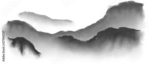 Imitation japan traditional sumi-e painting with mountain landscape.
