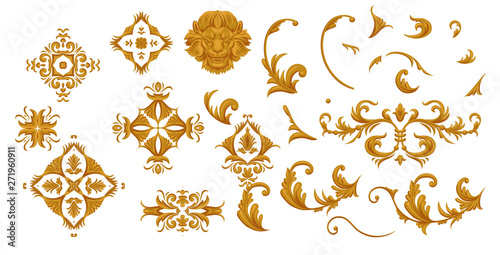 Set of golden scrolls,arabesques and head of lion