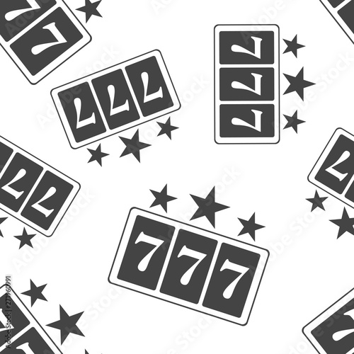 Vector icon winnings in the casino. Jackpot icon 777. Slot machine icon seamless pattern on a white background. Layers grouped for easy editing illustration. For your design