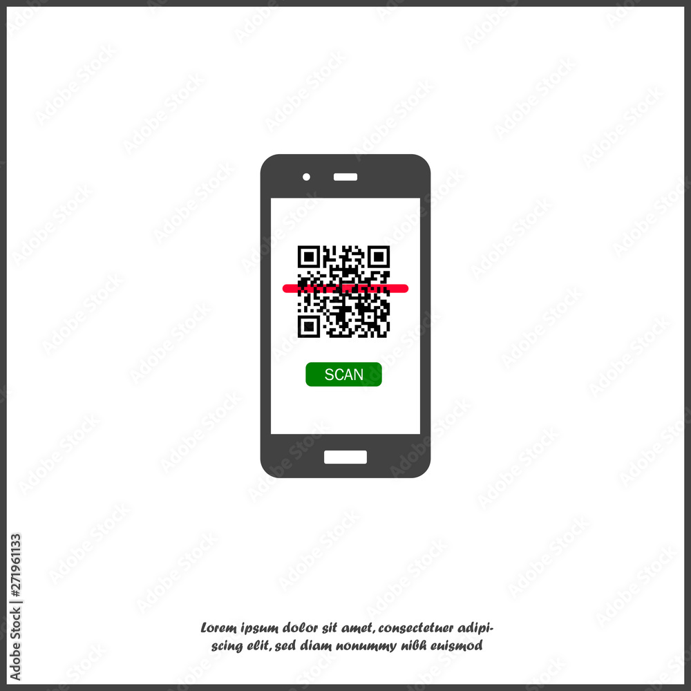 Qr code scan phone vector icon on white isolated background. Layers grouped  for easy editing illustration. For your design. Stock Vector | Adobe Stock