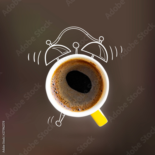Fotografija Creative idea layout coffe cup alarm clock