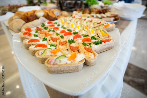 Catering buffet table with canapes