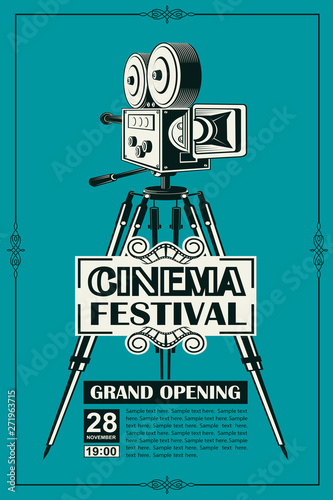 cinema poster with retro movie camera background
