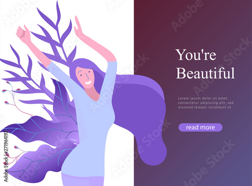 Web page design template for beauty dreams, International Womens Day, girls power, wellness, body care, healthy life, design vector illustration concept for website and mobile website development