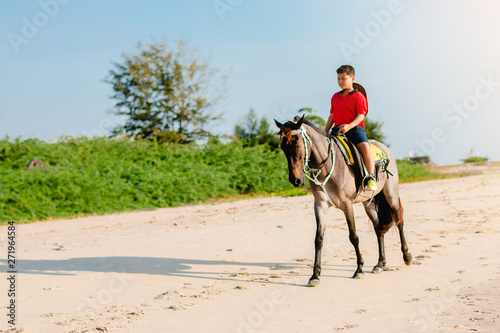 horse ride on the beach on a sunny day.