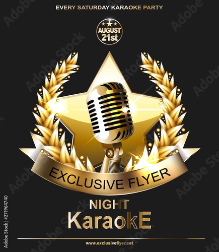Golden microphone with a gold ribbon and crown against a dark background.
