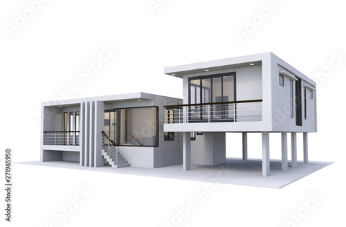 Fototapeta Naklejka Na Ścianę i Meble -  House 3d modern style rendering on white background.