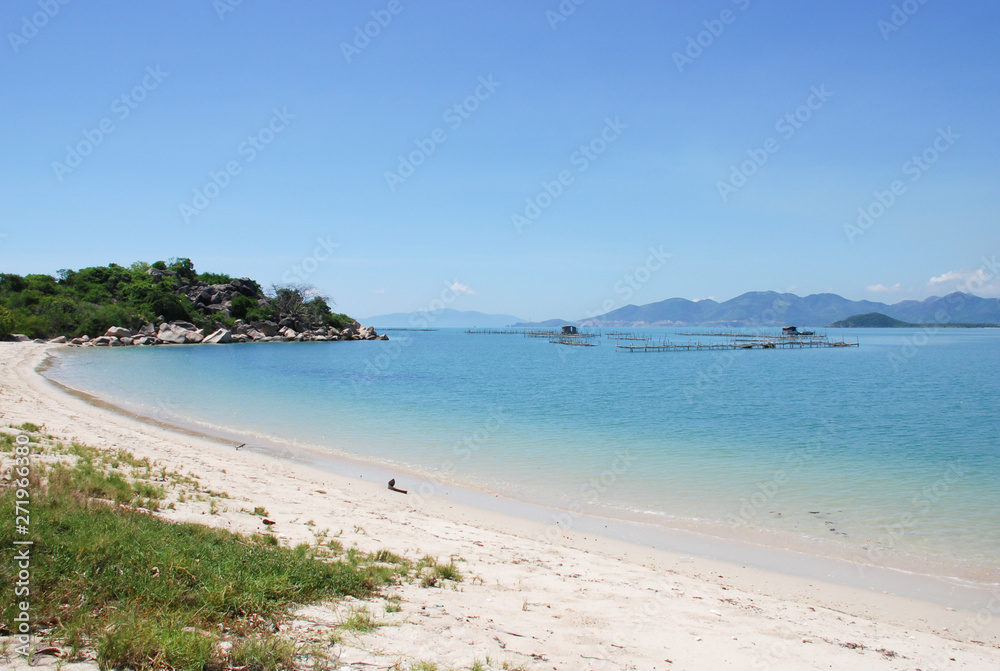 Beautiful nature scenic landscape view at peaceful beach in Nha Trang, VietNam.