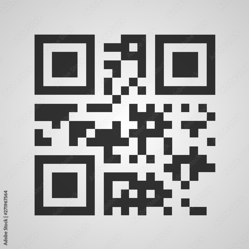 QR code. Sample to smartphone scan. Black QR code isolated on gray background. Vector illustration. QR code. Sample to smartphone scan. Black QR code isolated on gray background. Vector illustration.