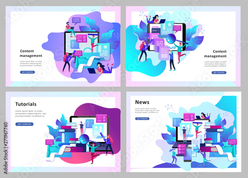 Concept vector illustration of business Blogging, people and education technology. Vector illustration news, copywriting, seminars, tutorial, creative writing. Landing page template