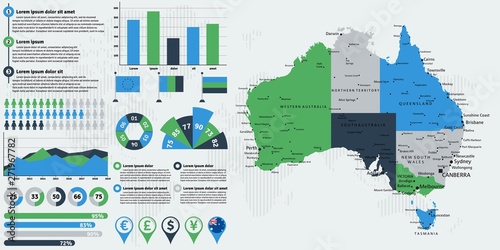 Detailed Australia map with infographic elements. Vector illustration.