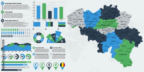 Detailed Belgium map with infographic elements. Vector illustration.