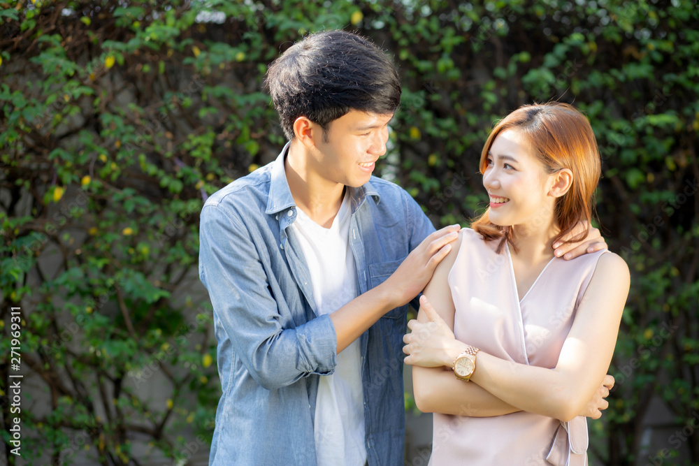 Beautiful portrait couple looking each others eyes and smiling with happy, young asian man and woman relation with love dating, husband and wife feeling and emotion, lovers and lifestyle concept. Beautiful portrait couple looking each others eyes and smiling with happy, young asian man and woman relation with love dating, husband and wife feeling and emotion, lovers and lifestyle concept.