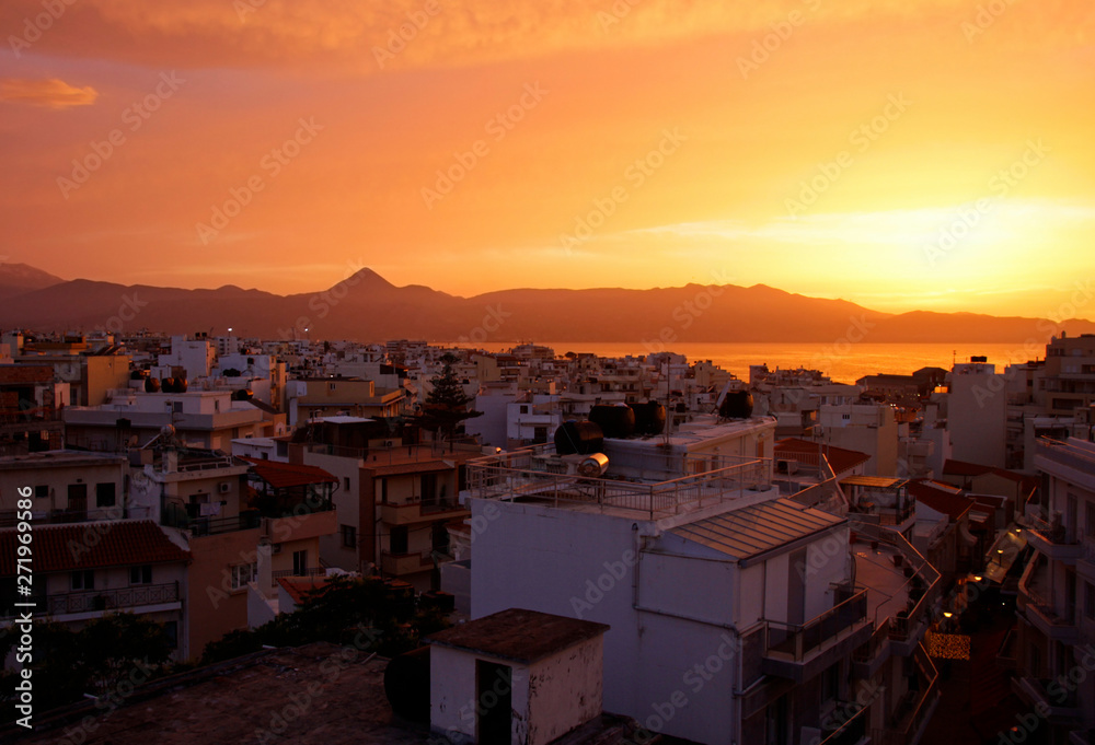 Beautiful sunset in Heraklion, Crete, Greece