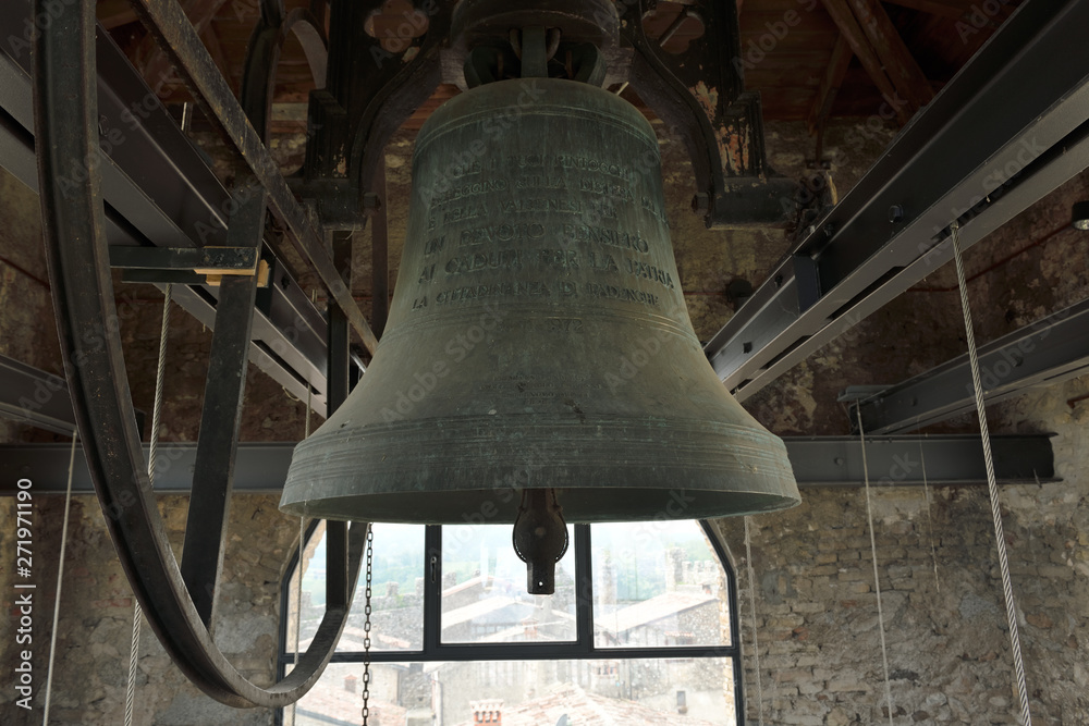 Great bronze bell in Padenghe tower Garda Lake Italy