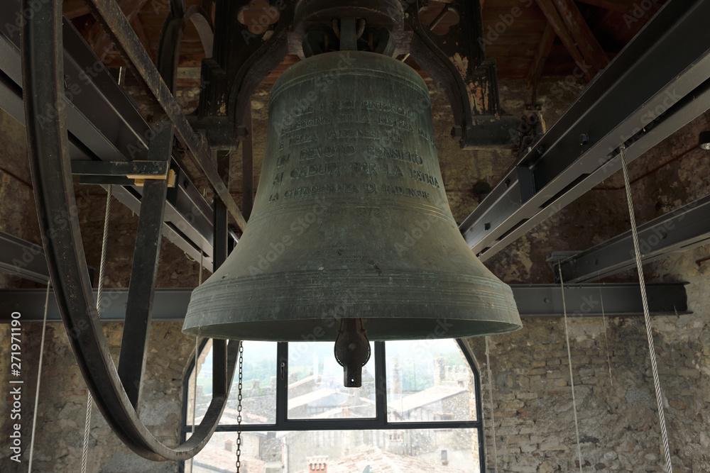 Great bronze bell in Padenghe tower Garda Lake Italy Great bronze bell in Padenghe tower Garda Lake Italy