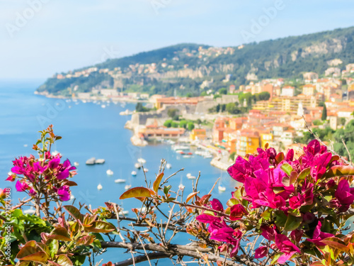 Seaside town on the French Riviera. Landscape of the Cote d'Azur, Villefranche-sur-Mer, France