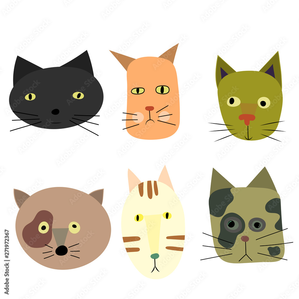 Funny cartoon cats collection - with emotion . mood. Vector illustration set of cute cartoon cat's faces. Funny cartoon cats collection - with emotion . mood. Vector illustration set of cute cartoon cat's faces.