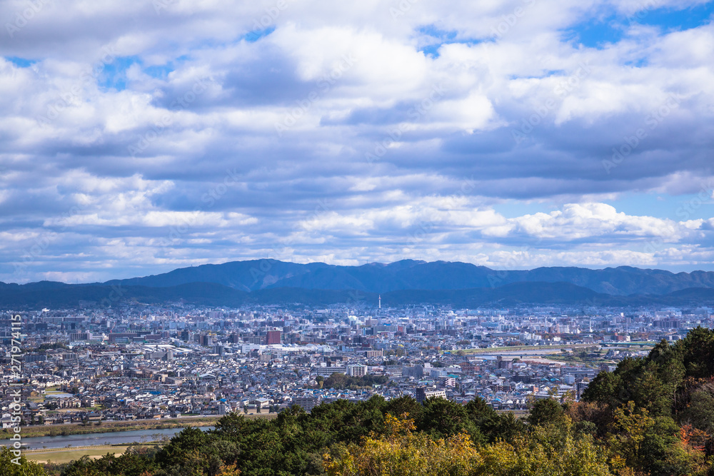 The Iwatayama Monkey Park at Arashiyama offers a great panoramic view of Kyoto city, Japan.