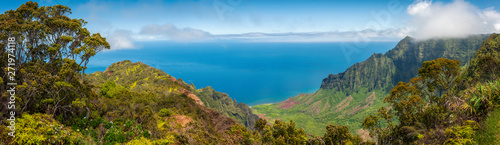 Kalalau Lookout, Kauai, Hawaii. A superb  view into the heart of the Kalalau Valley one of the most photographed and well recognized valleys in all of Hawaii featured in many movies and TV shows. photo