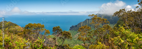Kalalau Lookout, Kauai, Hawaii. A superb view into the heart of the Kalalau Valley one of the most photographed and well recognized valleys in all of Hawaii featured in many movies and TV shows.