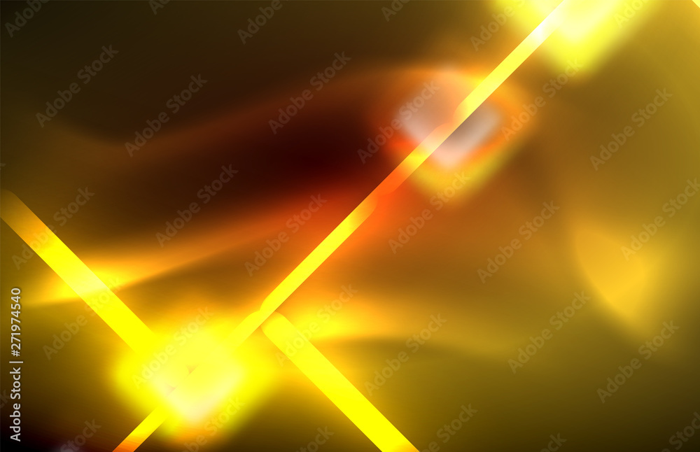 Neon glowing techno lines, hi-tech futuristic abstract background template with square shapes Neon glowing techno lines, hi-tech futuristic abstract background template with square shapes