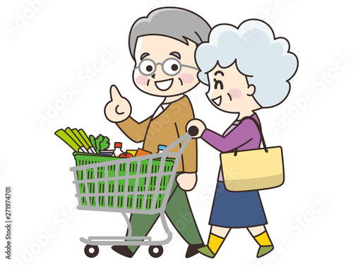 買い物中のシニア男女