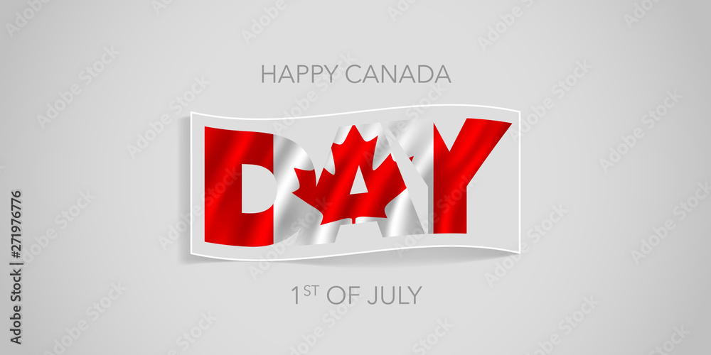 Happy Canada day vector banner, greeting card. Canadian wavy flag Happy Canada day vector banner, greeting card. Canadian wavy flag