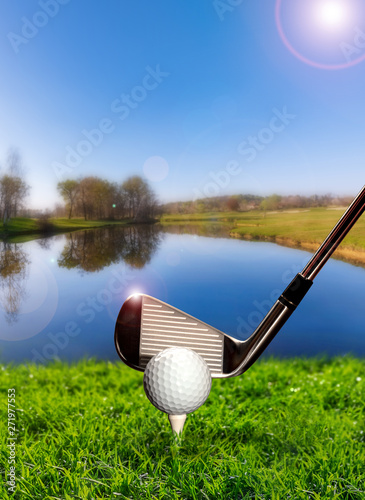 Golf course, golf ball on the Tee