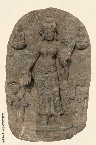Archaeological sculpture of Tara, made of Basalt rock. Circa tenth century of the Common Era, Bihar, India