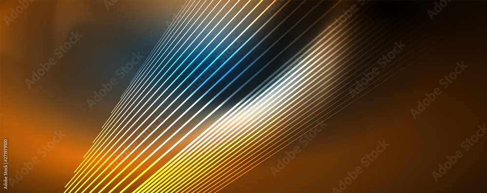 Neon blue glowing lines, magic energy space light concept, abstract background wallpaper design