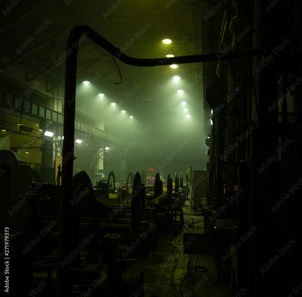 Beautifully illuminated factory interior.