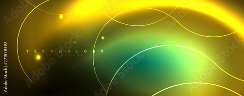 Shiny neon lines template - northern lights glowing blur lines. Futuristic style glow neon 80s disco club or night party techno template