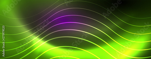 Shiny neon lights  dark abstract background with blurred magic neon light curved lines