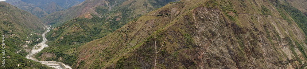 panoramic view over the lush rainforest on the inca trail, peru