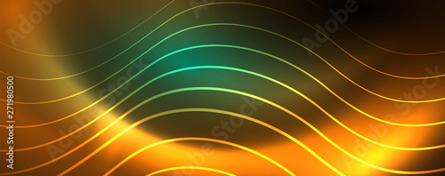 Shiny neon lines template - northern lights glowing blur lines. Futuristic style glow neon 80s disco club or night party techno template