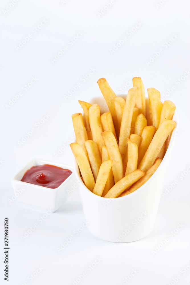 French fries on white background French fries on white background