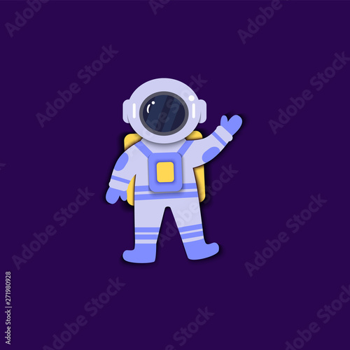 Astronaut in space suit is floating in weightlessness paper art flat style
