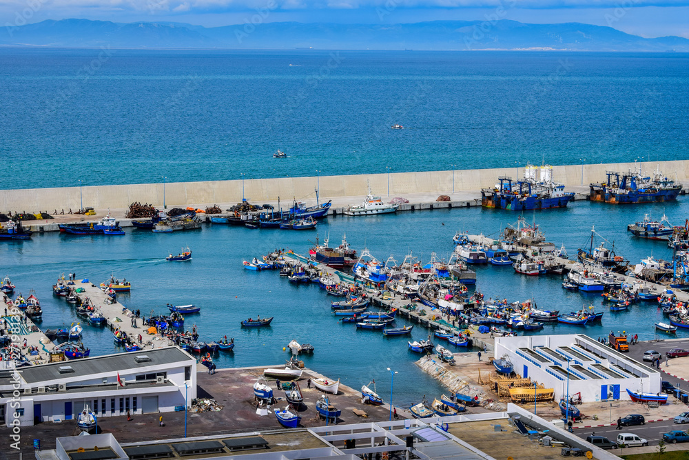 Panoramic View of Tangier Harbor Mediterranean Sea, Tangier City, Morocco